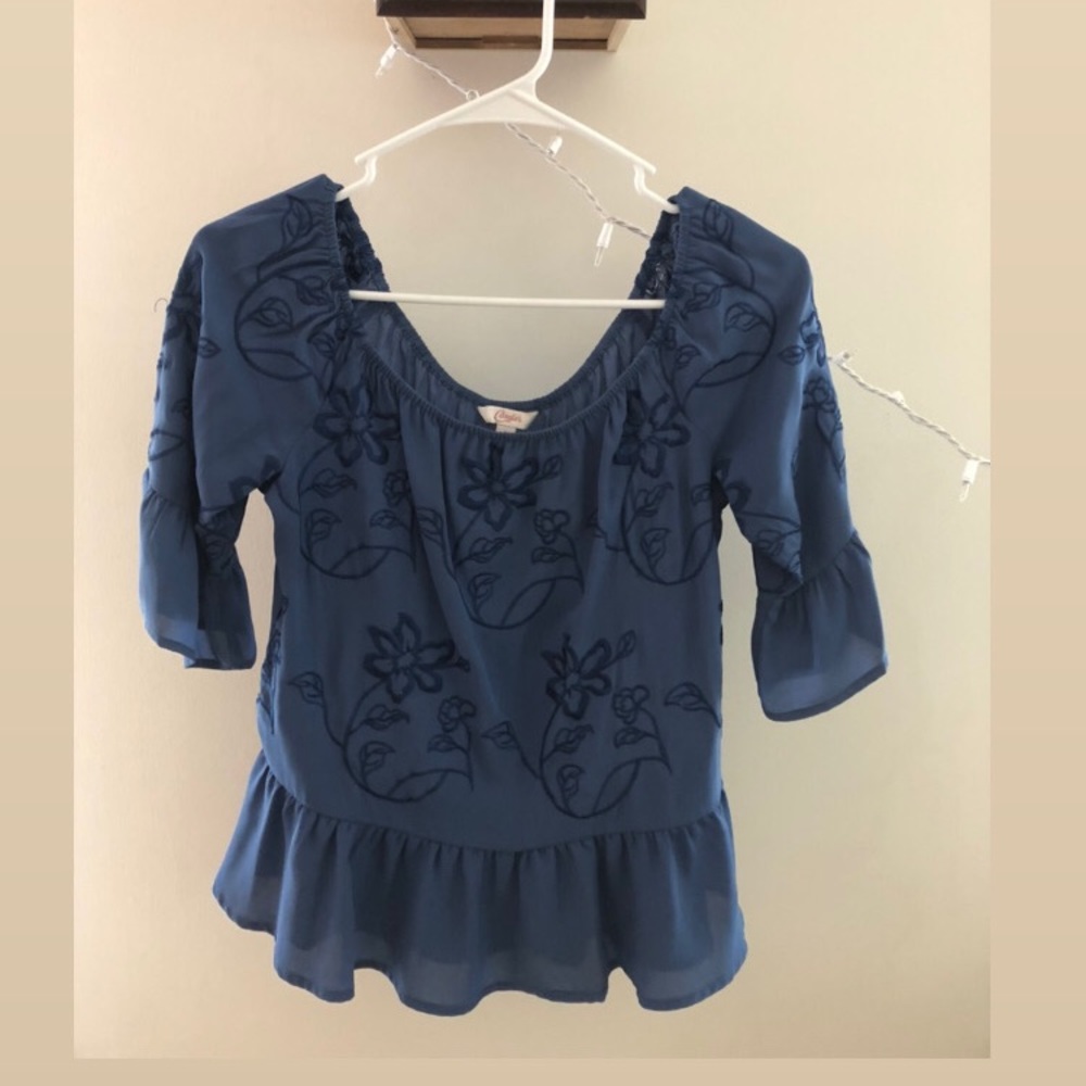 Blue off the shoulder blouse
